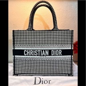 Christian Dior Book Tote Houndstooth Canvas Small Tote
